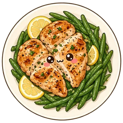 Juicy baked chicken with green beans