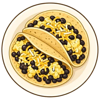 Soft scrambled egg and black bean tacos