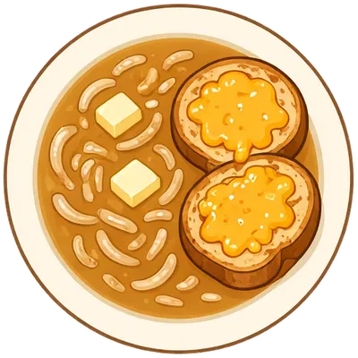 French onion soup with cheesy toasts