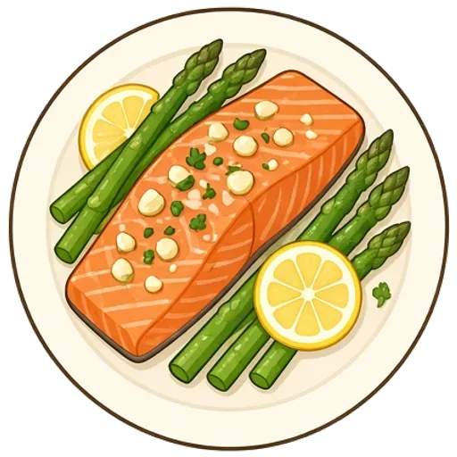 Garlic butter salmon and asparagus