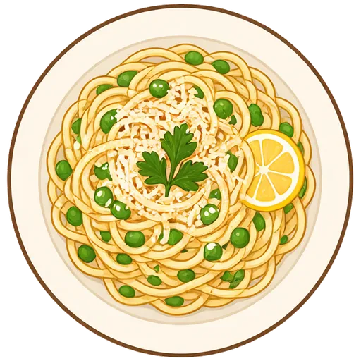 Garlicky spaghetti with peas and parmesan
