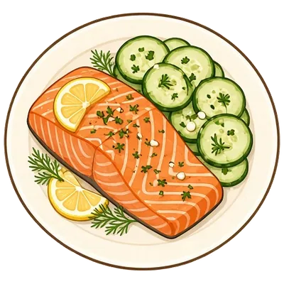 Lemon herb salmon with cucumber salad