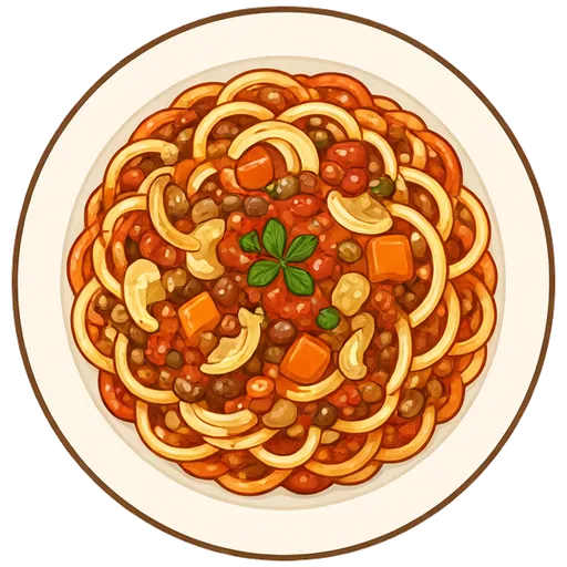 Lentil bolognese with spaghetti