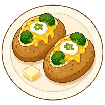 Loaded baked potatoes with broccoli and cheddar
