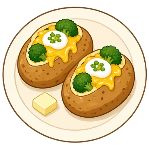 Loaded baked potatoes with broccoli and cheddar