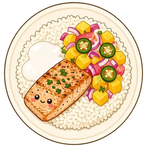 Mahi mahi with mango salsa and coconut rice