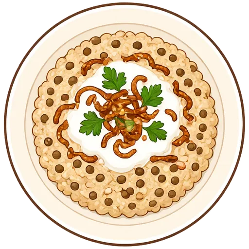 Mujadara (lentils and rice with crispy onions)
