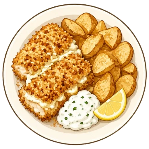 Oven fish and chips with lemony tartar sauce