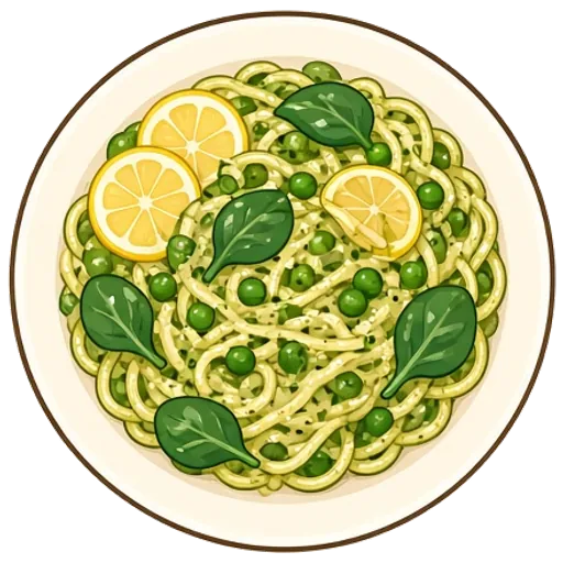 Pesto pasta with peas and spinach