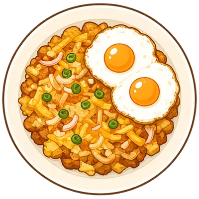 Crispy potato hash with fried eggs