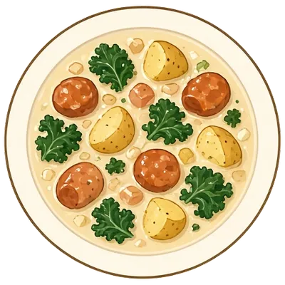 Creamy sausage, potato and kale soup