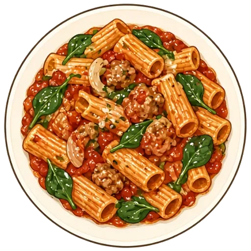 Rigatoni with sausage and spinach