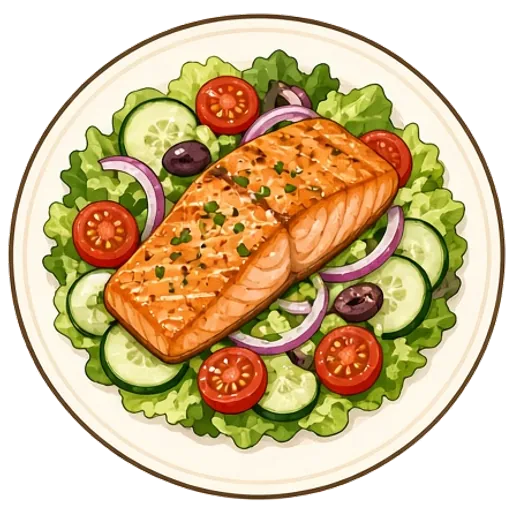 Seared salmon Greek salad