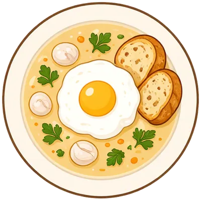 Spanish garlic soup with bread and eggs