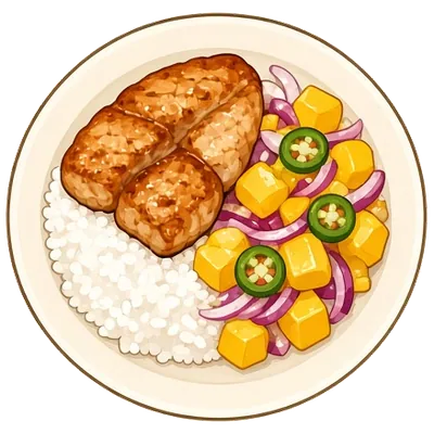 Golden tilapia bowls with coconut rice and mango salsa