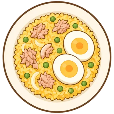 Tuna kedgeree (curried rice with eggs)