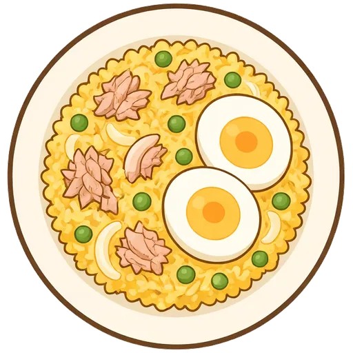 Tuna kedgeree (curried rice with eggs)