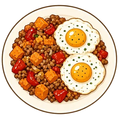 Turkey and sweet potato hash with eggs