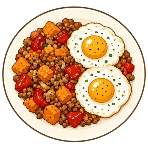 Turkey and sweet potato hash with eggs