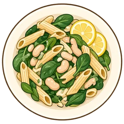 Garlicky white bean and spinach pasta