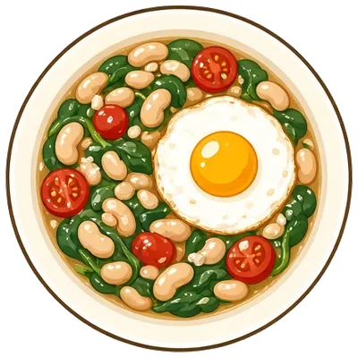 Garlicky white beans and spinach with fried eggs