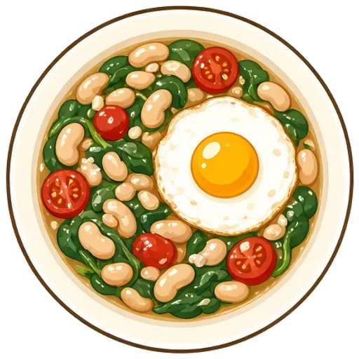 Garlicky white beans and spinach with fried eggs